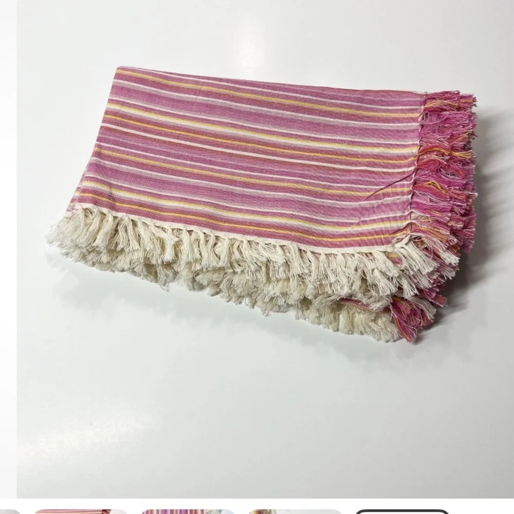 Pier 1 Napkins  Set/8  Cotton Striped Fringed Napkins 20”X19” Pink White NWOT